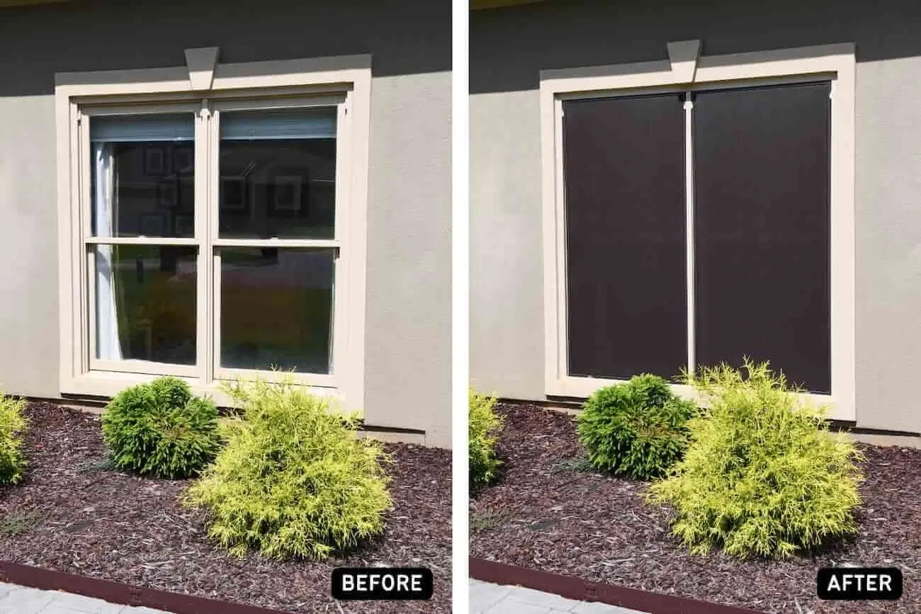 before and after Residential home with professionally repaired window screens in Dallas TX